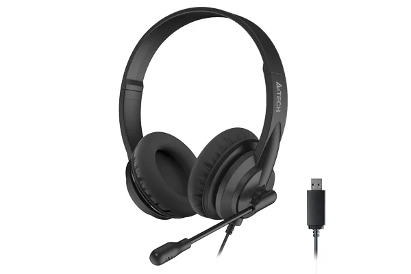 A4Tech HU-10 Black USB Headset — 40 mm Driver & Voice Mic