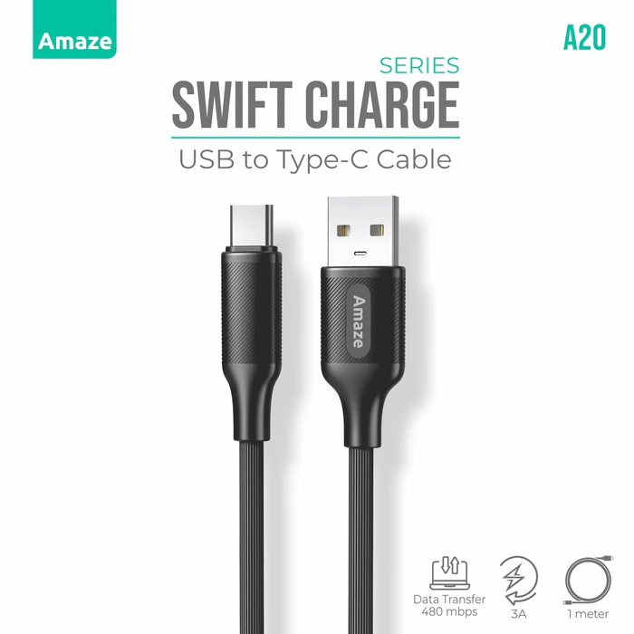 Amaze A20 Swift Series USB–Type-C Cable — 3 A, 1 Meter