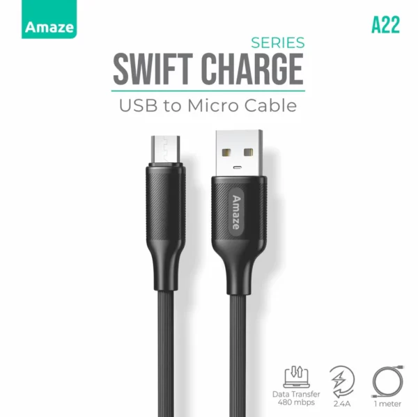 Amaze A22 Swift Series Micro USB Cable — 2.4A, 1 Meter