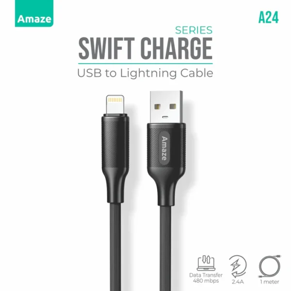 Amaze A24 Swift Series Lightning Cable — 2.4A Fast Charge, 1m
