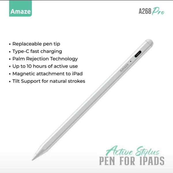 Amaze A268 Pro iPad Active Pen — POM Tip & 30-Min Type-C