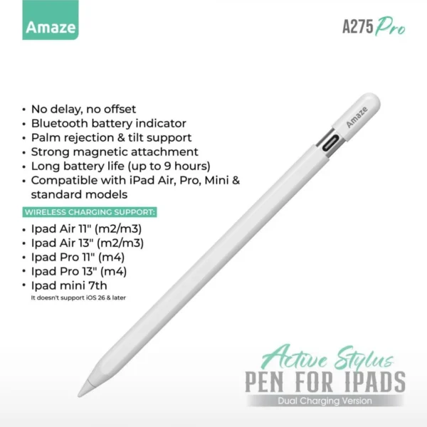 Amaze A275 Pro iPad Active Stylus — Bluetooth Battery & Wireless Charge