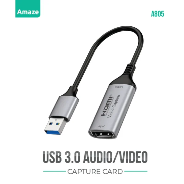 Amaze A805 Capture Card — USB 3.0 Out, HDMI In, 4K30 to 1080p60