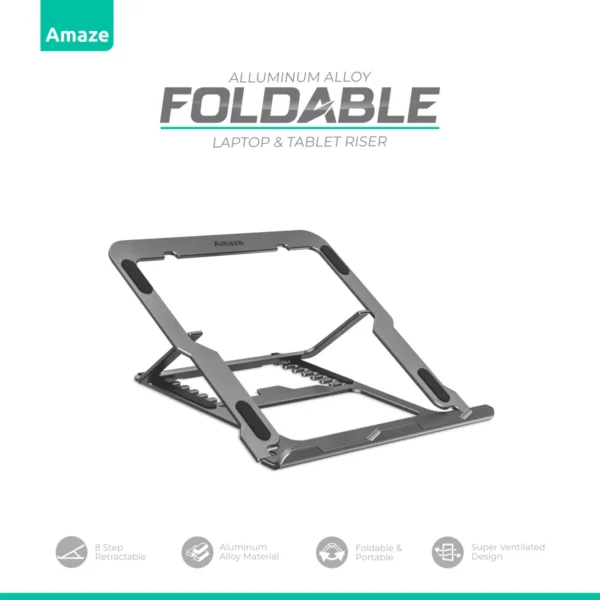 Amaze A535 Foldable Aluminum Riser – 8-Step Lift for MacBook, iPad & Laptops