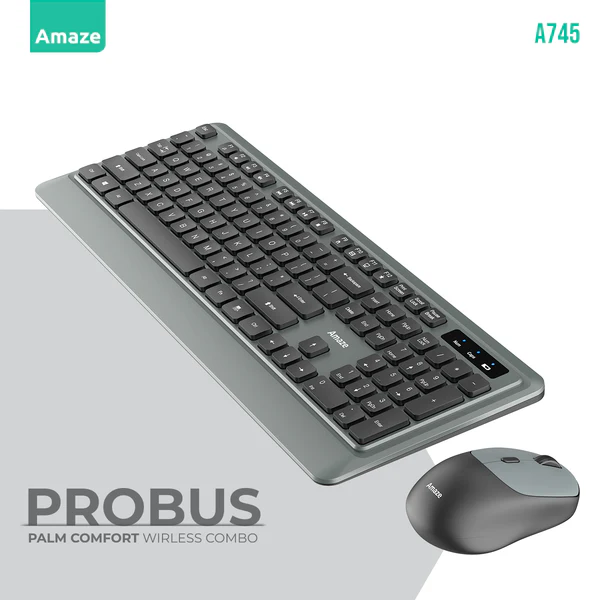 Amaze Probus A745 Wireless Keyboard & Mouse Combo — Palm-Rest Typing Set