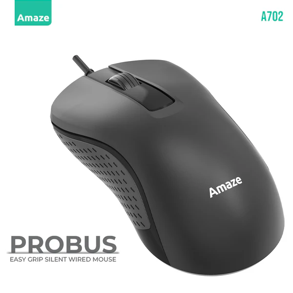 Amaze A702 Probus Wired Mouse — Silent Clicks & 1.6 m USB Cable