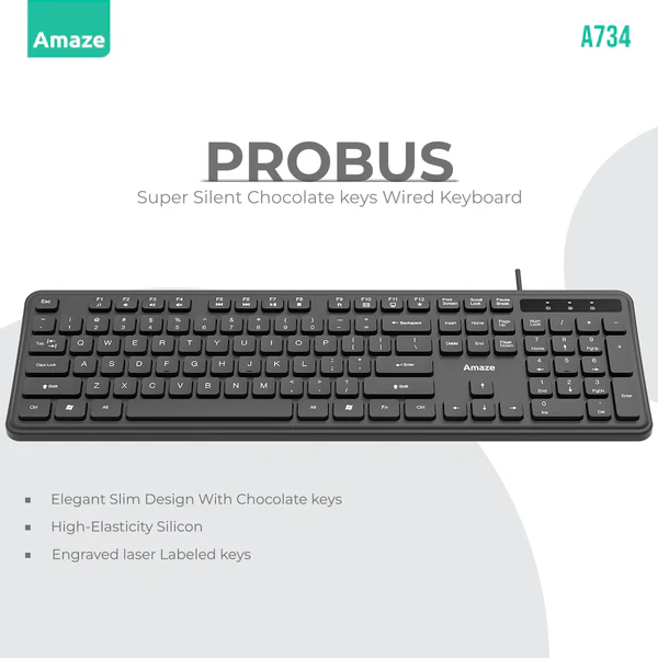 Amaze Probus A734 Wired Keyboard — Super Silent Chocolate Keycaps
