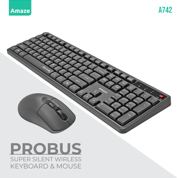Amaze Probus A742 Super Silent Wireless Keyboard & Mouse — Ergonomic Pair