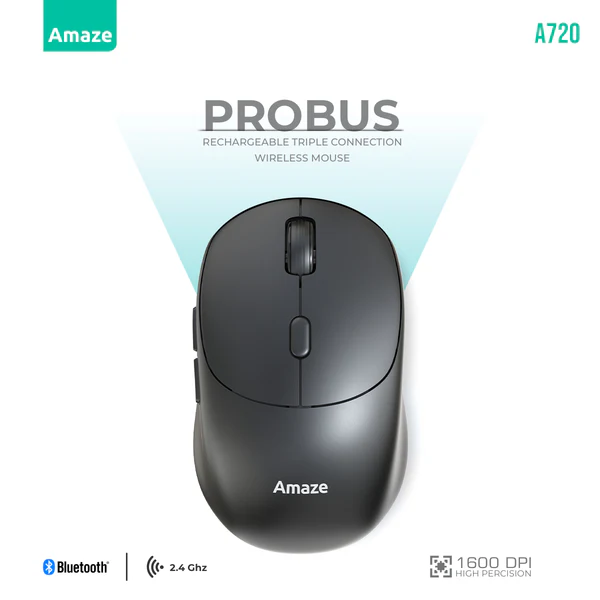 Amaze Probus A720 Wireless Mouse — 3-Device Link, USB-C Charge
