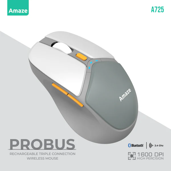 Amaze Probus A725 Wireless Mouse — Dual Bluetooth, 2.4 GHz & USB-C Charging