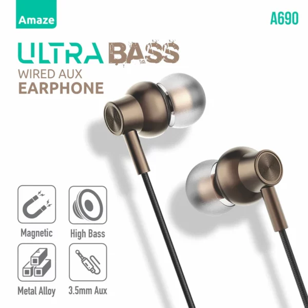 Amaze A690 Ultra Bass Wired Earphones — 3.5mm Aux with In-Line Mic