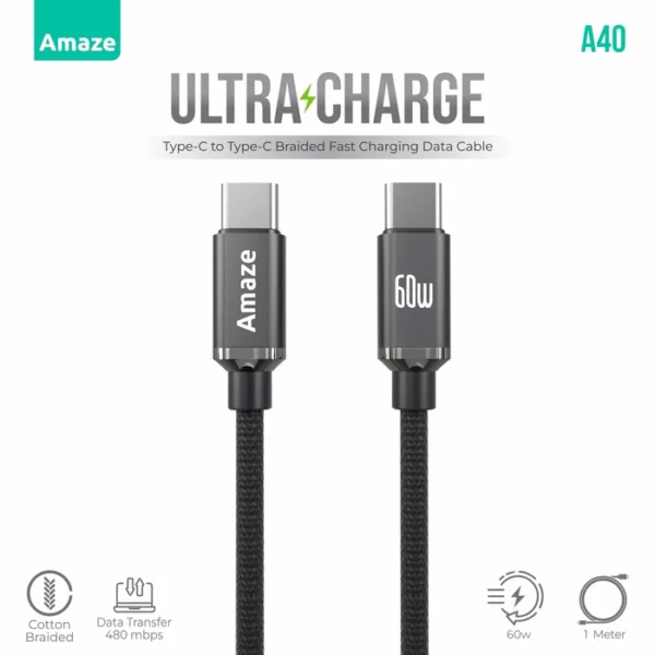 Amaze A40 Ultra Charge 60 W USB-C to USB-C Cable — 1 m