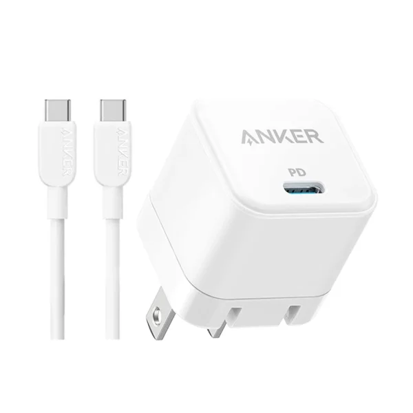Anker PowerPort III 20W Cube (B2149) — White USB-C Wall Charger + Type-C Cable