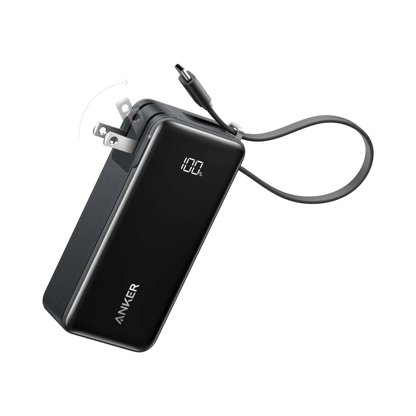 Anker A1637 Fusion 10,000mAh — 30W 2-in-1 Wall Charger with Integrated USB-C Lead