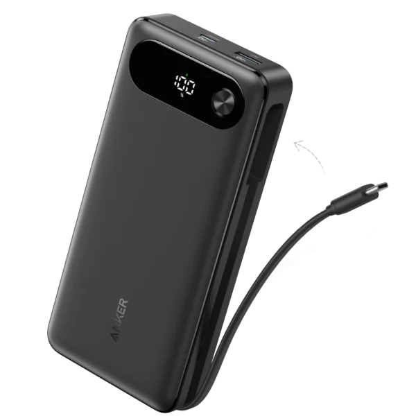 Anker A1383 Portable Charger – 20,000 mAh, 87 W, Integrated USB-C Lead