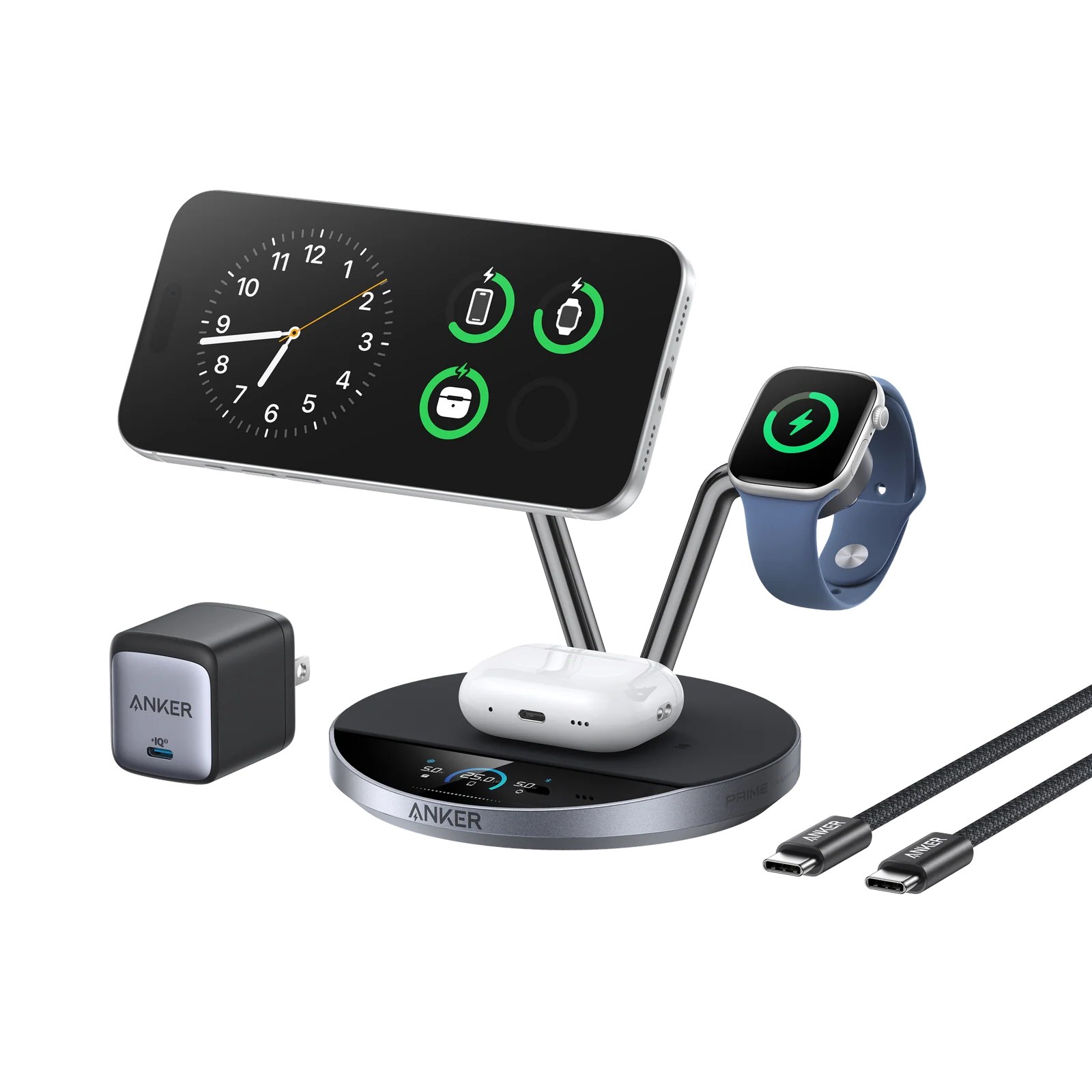 Anker A25X7 Prime MagGo AirCool 25W Qi2 — 3-in-1 Dock Stand Charging Station
