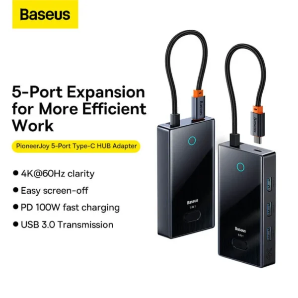Baseus PioneerJoy 5-Port USB-C Dock — 100W PD & 4K HDMI