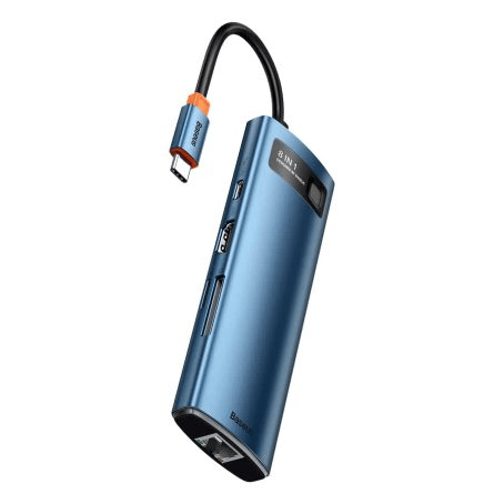 Baseus USB-C 8-in-1 Adapter — HDMI 4K, Gigabit LAN, 100W PD & Triple USB 3.0