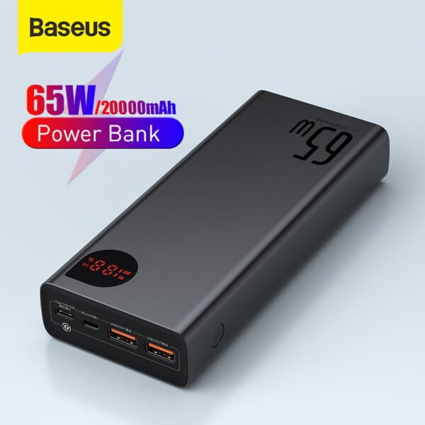 Baseus Adaman Metal 20000mAh Portable Charger – 65W Output & Battery Display (Black)