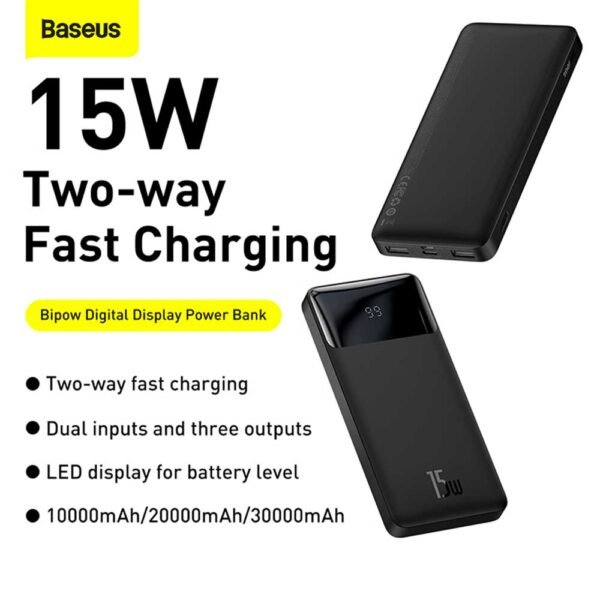 Baseus Bipow 10000mAh Portable Battery — 15W Two-Way Charge with LED Readout