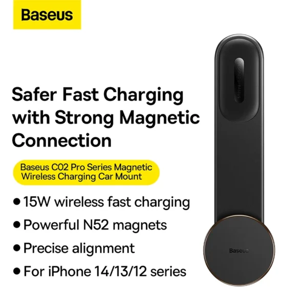 Baseus C02 Pro Magnetic Wireless Car Mount | Cluster Black, Tesla-Ready