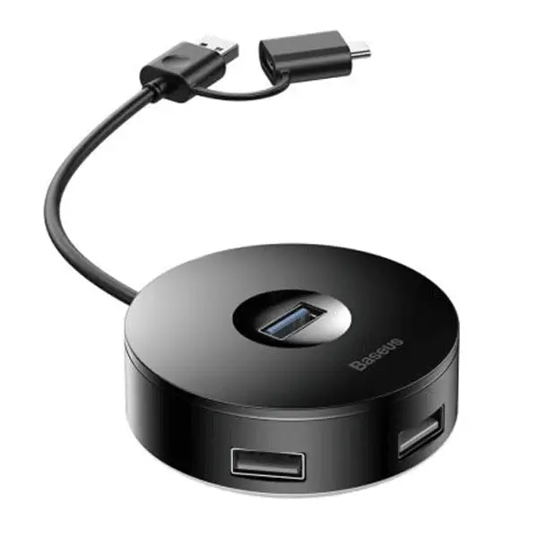 Baseus CAHUB-GA01 Round Box Hub — 1× USB 3.0, 3× USB 2.0, 1 m Host Cable