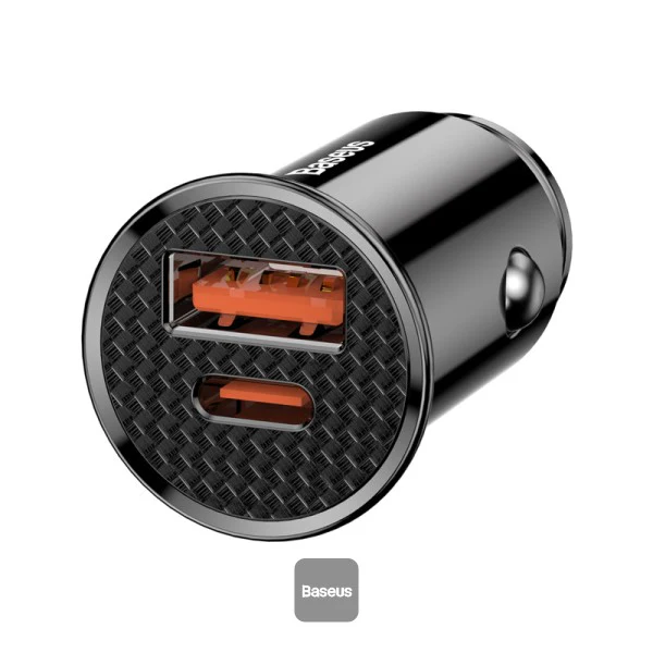 Baseus CCALL-YS01 In-Car 30W Charger — Circular USB-A + Type-C PPS