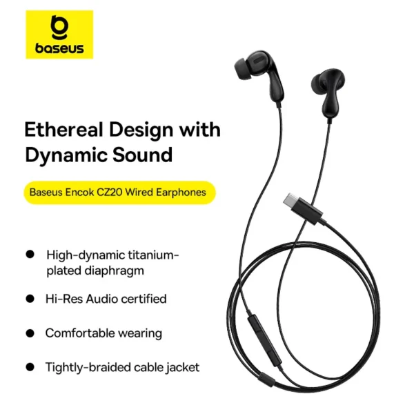 Baseus Encok CZ20 USB-C Wired Earphones — Cord Controls