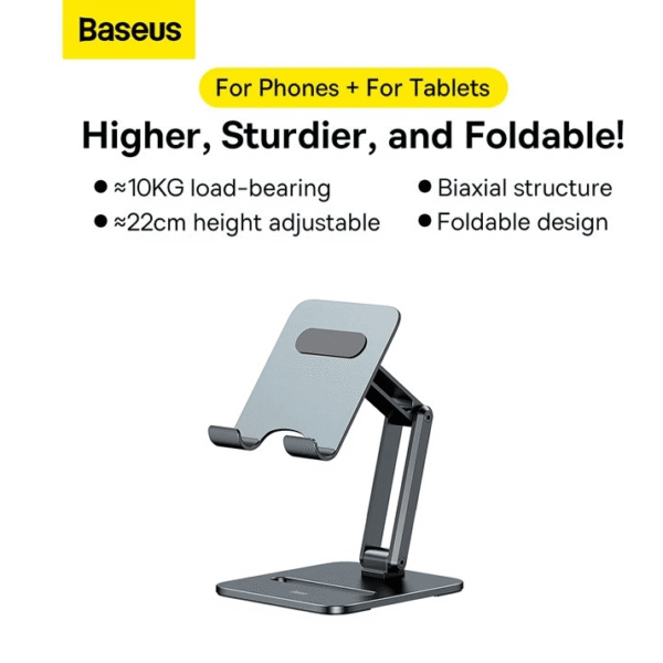 Baseus Grey Biaxial Foldable Metal Desktop Stand for Phones and Tablets