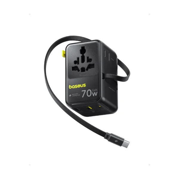 Baseus EnerCore CG11 70W Travel Adapter — Retractable Cable, 2 AC + 2 USB-C + 2 USB-A