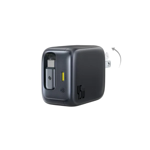 Baseus EnerCore CJ11 45W Charger | Dual USB-C, Built-In Retractable Cable