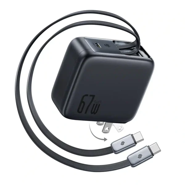 Baseus EnerCore CJ21 — 67W US GaN Charger with Built-In Retractable USB-C Cables