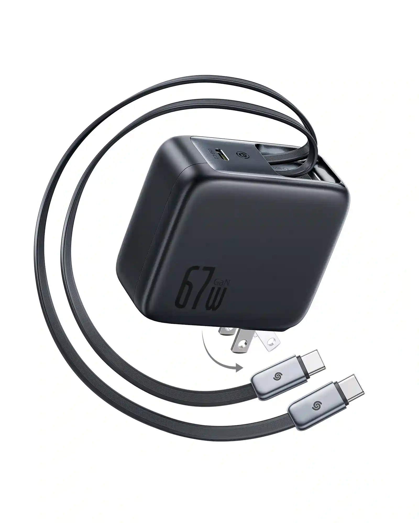 Baseus EnerCore CJ21 — 67W US GaN Charger with Built-In Retractable USB-C Cables