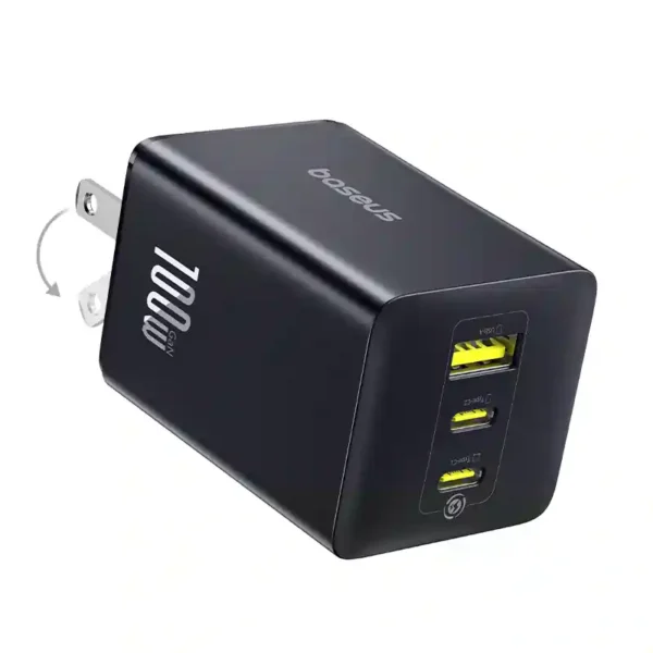 Baseus EnerFill FE11 100W US Charger — 2 USB-C + USB-A (Cosmic Black)