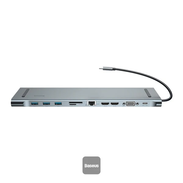 Baseus Enjoyment Series Type-C HD Hub — Dual 4K, 60W PD (Dark Gray)