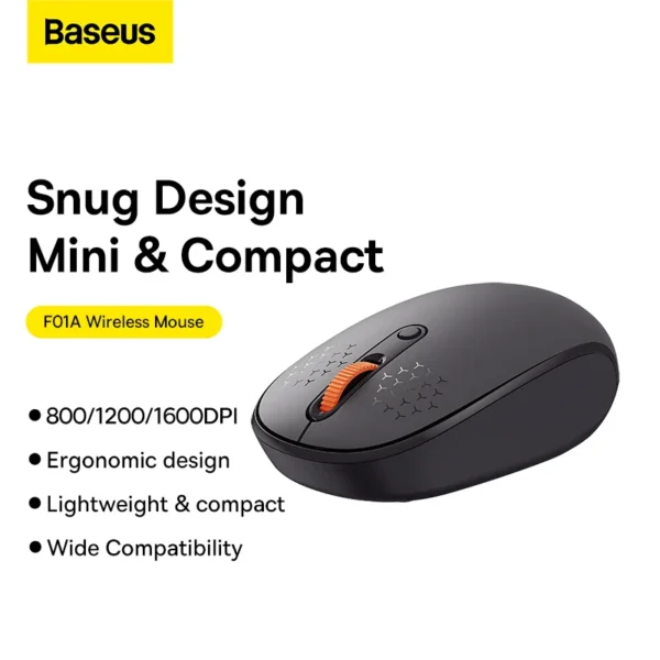 Baseus F01A 2.4G Wireless Mouse — Quiet Clicks and 800–1600 DPI