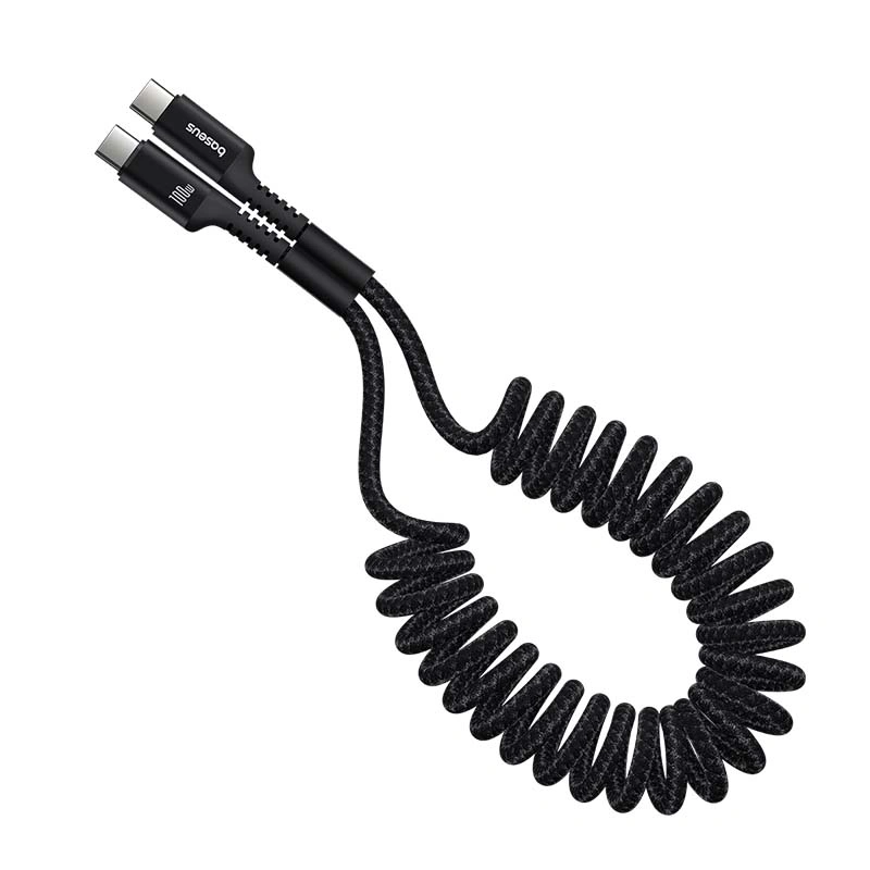 Baseus Fish-Eye 100W USB-C Cable 1m — Expandable Coil USB-C to USB-C