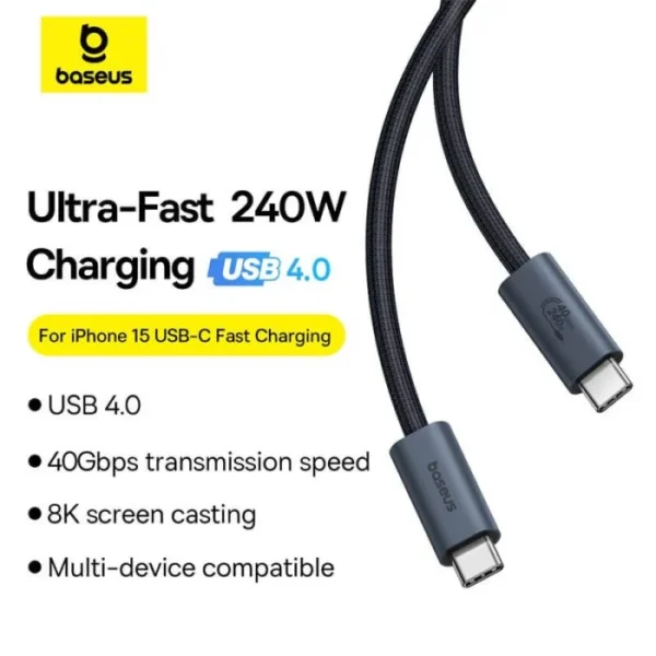 Baseus Flash Series 2 USB-C Cable — USB4 240W, 40 Gbps Data, 8K Display