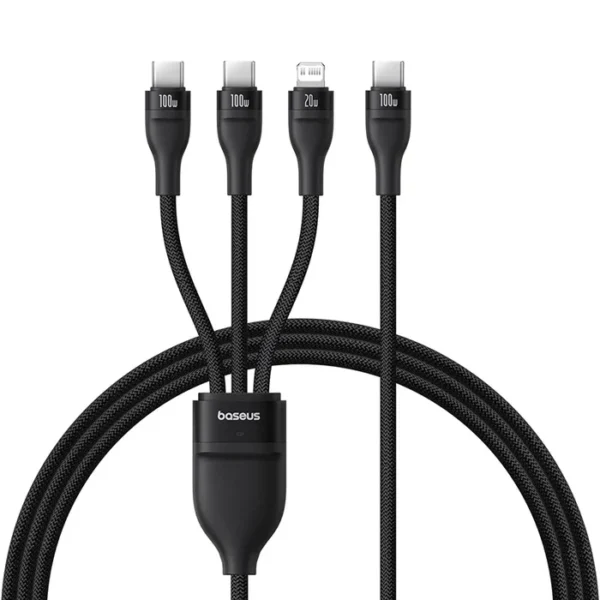 Baseus Flash Series 3 100W Cable — Type-C to Dual C + Lightning, 1.5 m Cluster Black