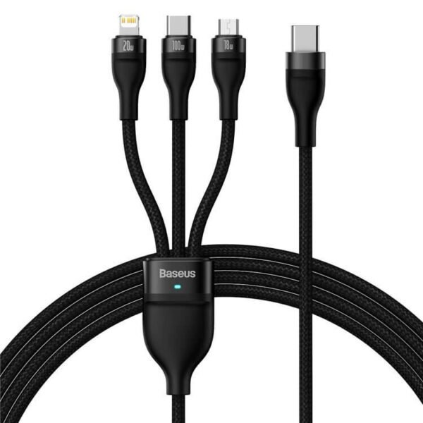 Baseus Flash Series Ⅱ CASS030201 – 100W 1.5m USB-C 3-in-1 Cable (Black)