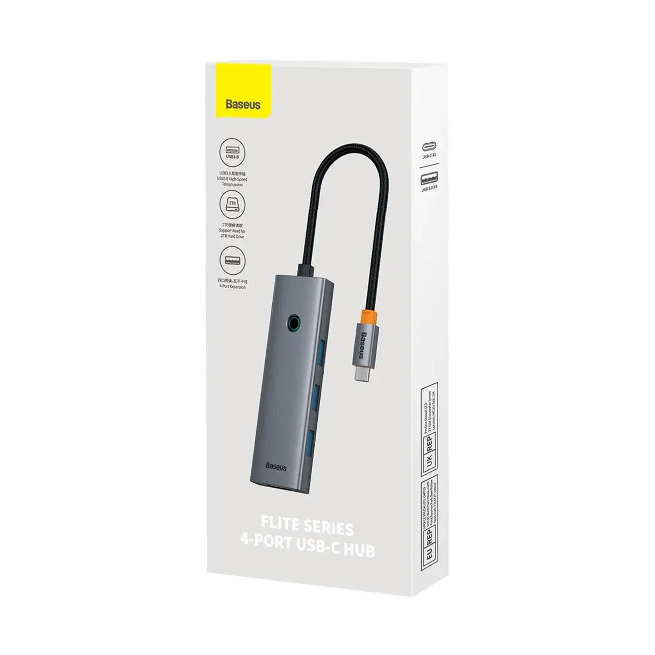 Baseus Flite 4-Port Type-C Hub — 3× USB 3.0 & 1000 Mbps Ethernet