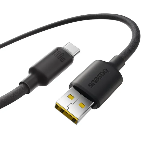 Baseus Foamed Silicone USB-A to USB-C Cable — 100W PD, Black (1 m / 2 m)