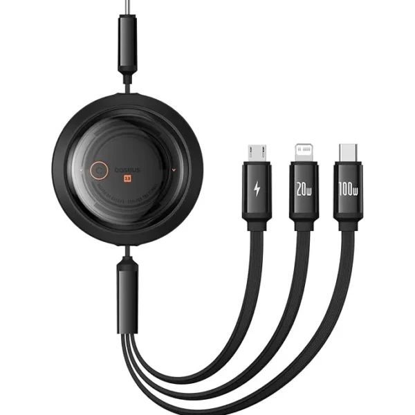 Baseus Free2Draw Crystal Retractable Cable — Type-C to Micro, Lightning & USB-C 100W
