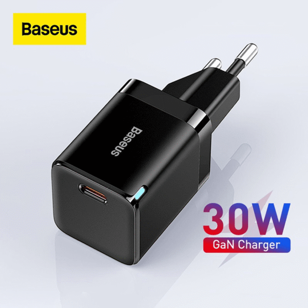 Baseus CCGAN3OCU — GaN3 30W EU Single USB-C PD Adapter for iPhone 15 Series