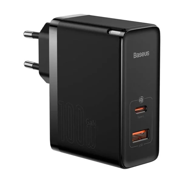 Baseus GaN5 Pro 100W Dual-Port Charger (USB & Type-C) — Includes Mini Type-C Cable