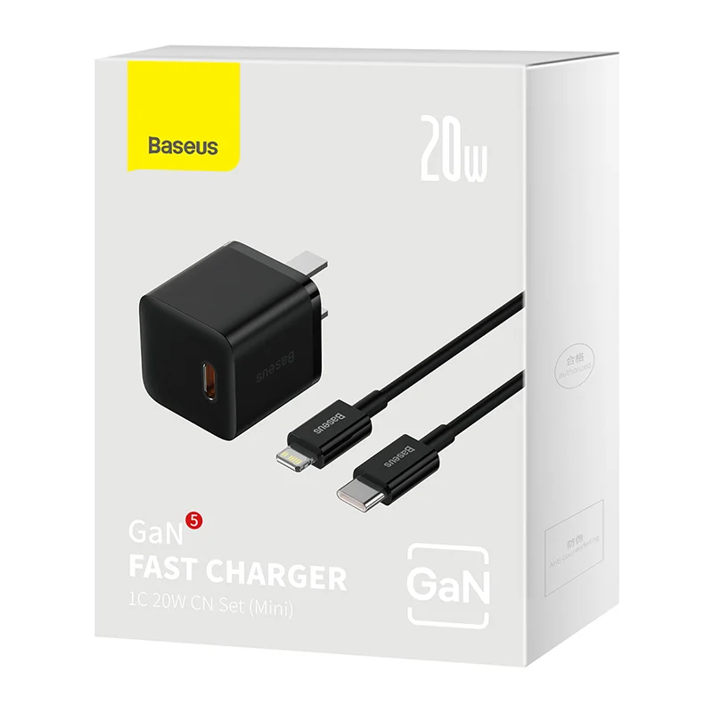 Baseus GaN5 20W USB-C PD Charger + 1m Type-C to Lightning Superior Series Cable