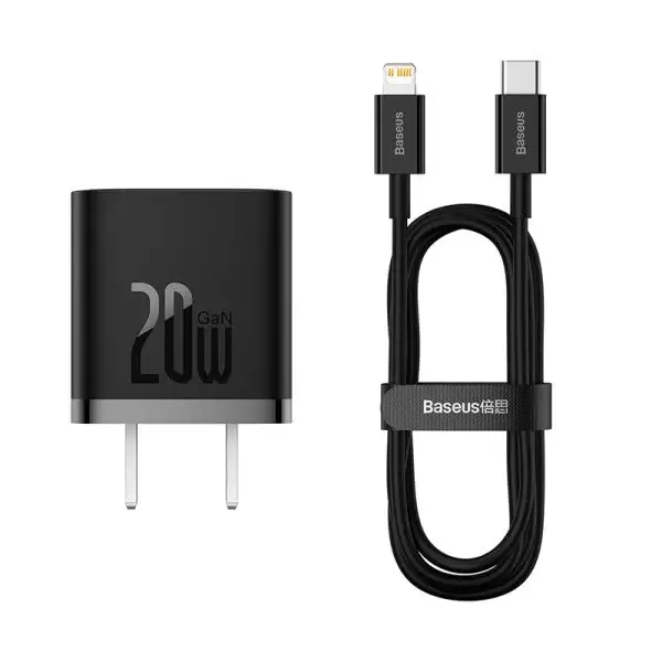 Baseus GaN5 20W USB-C PD Charger + 1m Type-C to Lightning Superior Series Cable