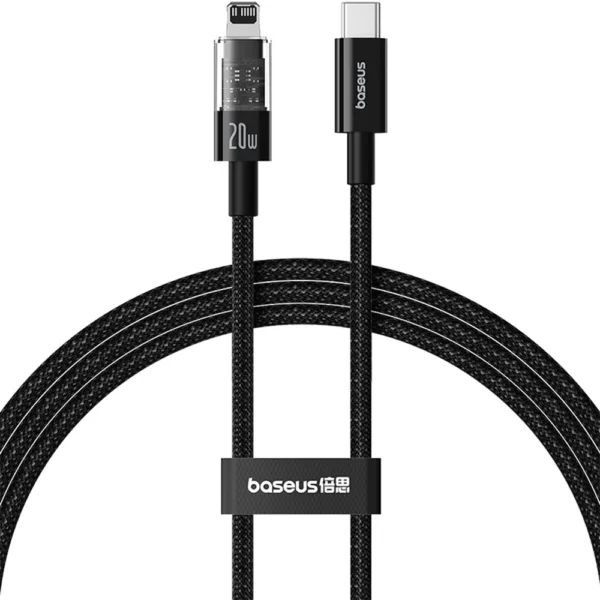Baseus Gem Series USB-C to Lightning Cable — 20W PD, Cluster Black, 1 m