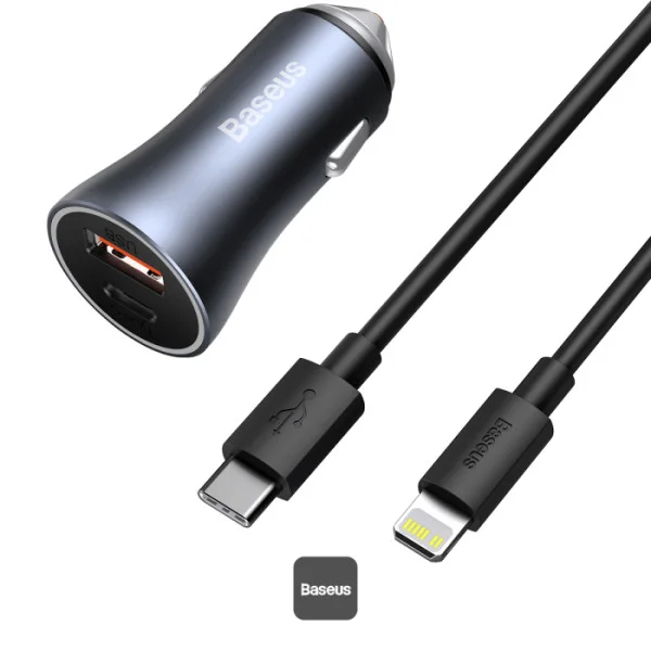 Baseus Golden Contactor Pro 40W PD — Dual USB-C + USB Car Socket Charger