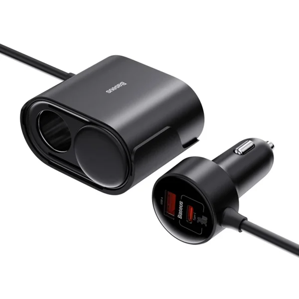 Baseus High Efficiency Pro 30W Car Adapter — 1-for-2 Lighter Socket, 4-Port, 1.5m